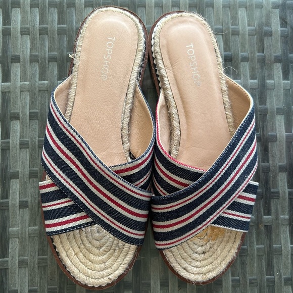 TOPSHOP Hibiscus Espadrille Flat Slide Sandal 6/39 8 Red White Blue Striped - Picture 4 of 8